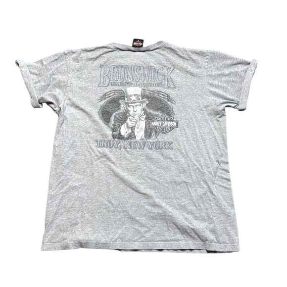 Y2K Harley Davidson Eagle Tshirt Gray XL Troy NY Brunswick - Picture 2 of 8